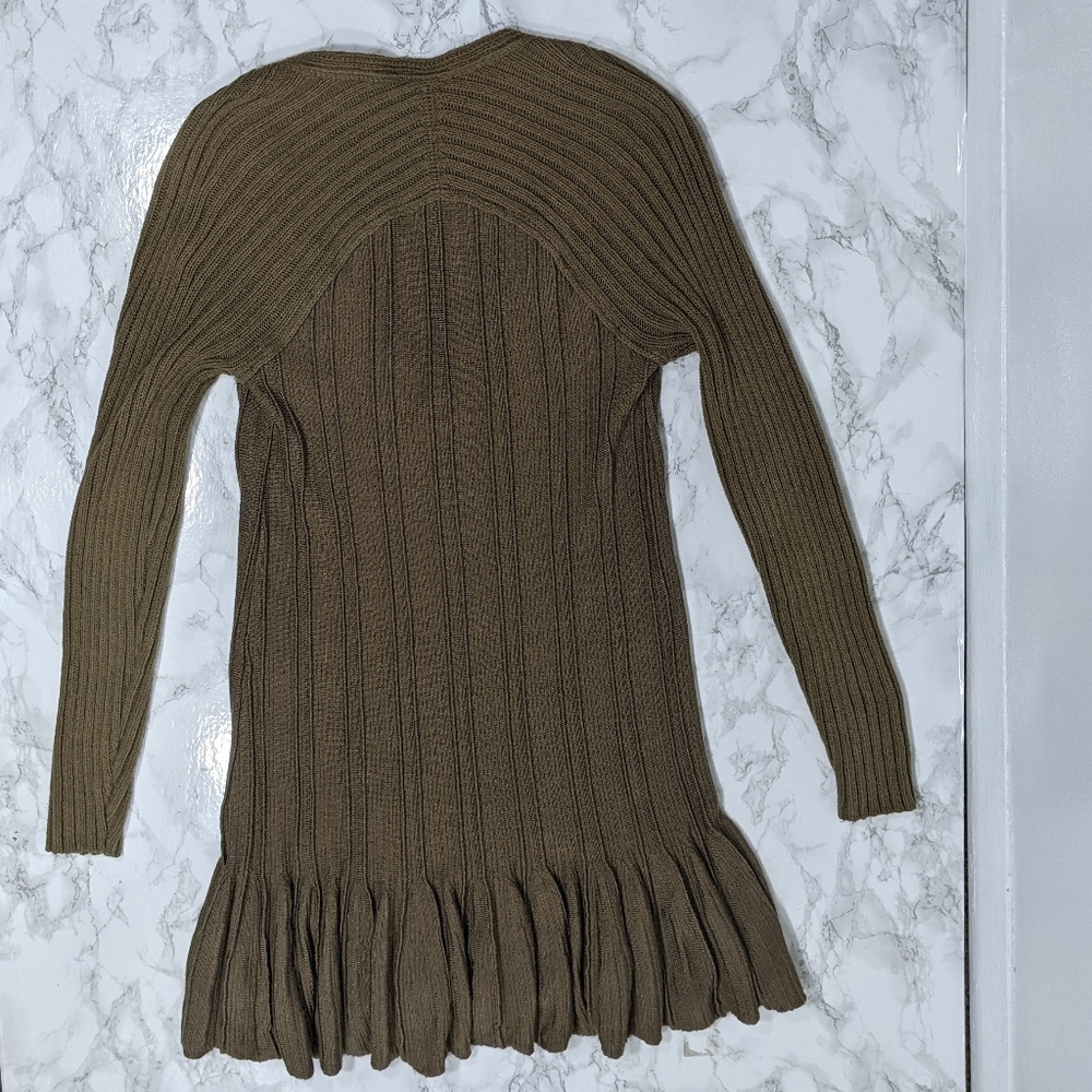 Free People Ribs and Ruffles Olive Tunic Sweater Top XS - Picture 7 of 9